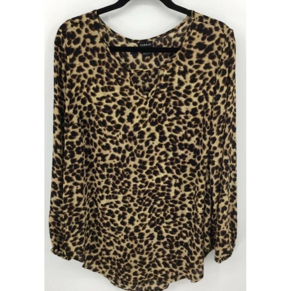 Torrid Top Plus Size 1X Brown Animal Tunic Women